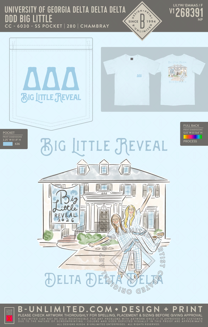University of Georgia Delta Delta Delta - DDD Big Little - CC - 6030 - SS Pocket - Chambray