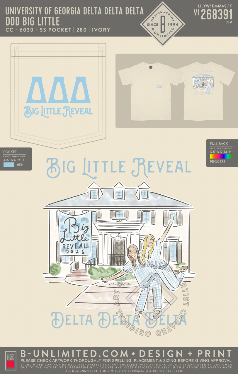 University of Georgia Delta Delta Delta - DDD Big Little - CC - 6030 - SS Pocket - Ivory
