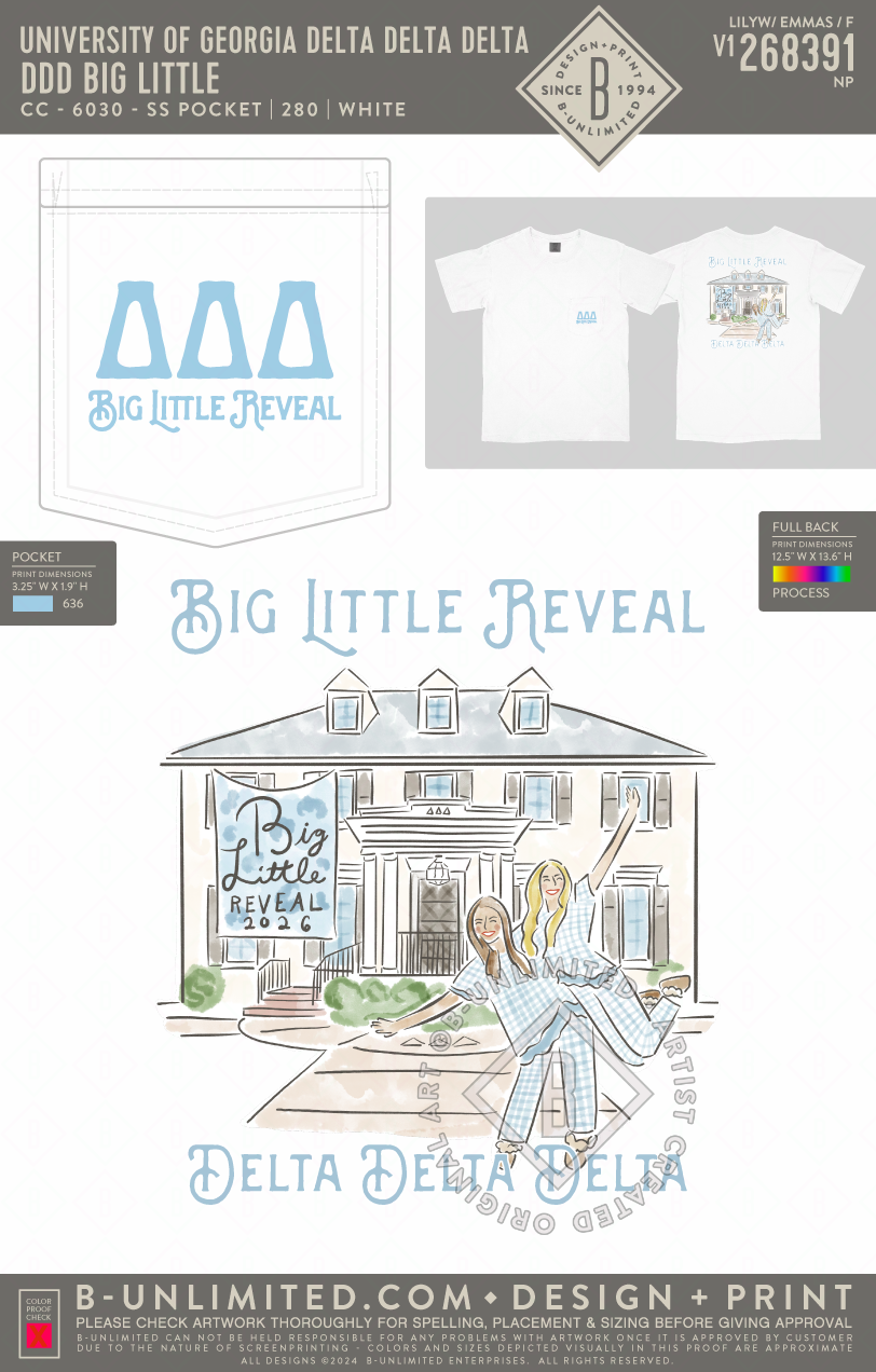 University of Georgia Delta Delta Delta - DDD Big Little - CC - 6030 - SS Pocket - White