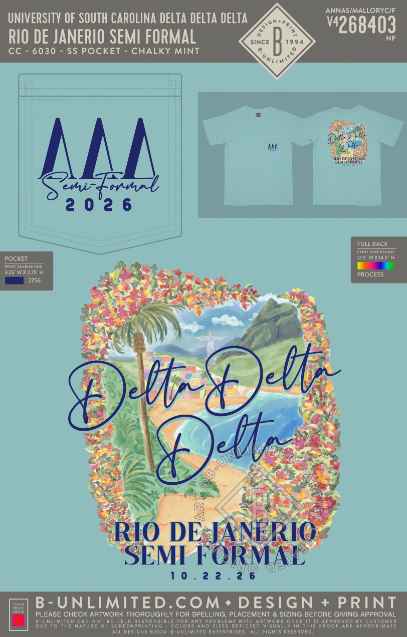 University of South Carolina Delta Delta Delta - Rio De Janeiro Semi Formal - CC - 6030 - SS Pocket - Chalky Mint