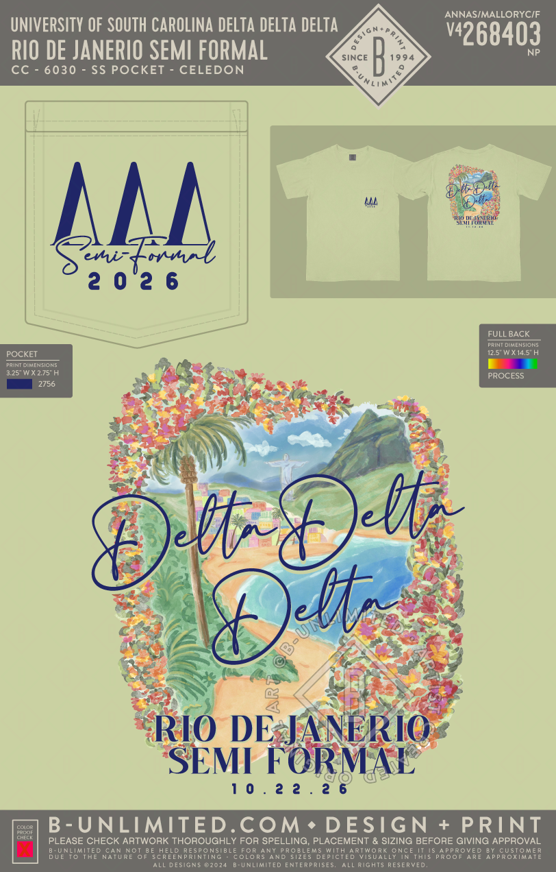 University of South Carolina Delta Delta Delta - Rio De Janeiro Semi Formal - CC - 6030 - SS Pocket - Celadon