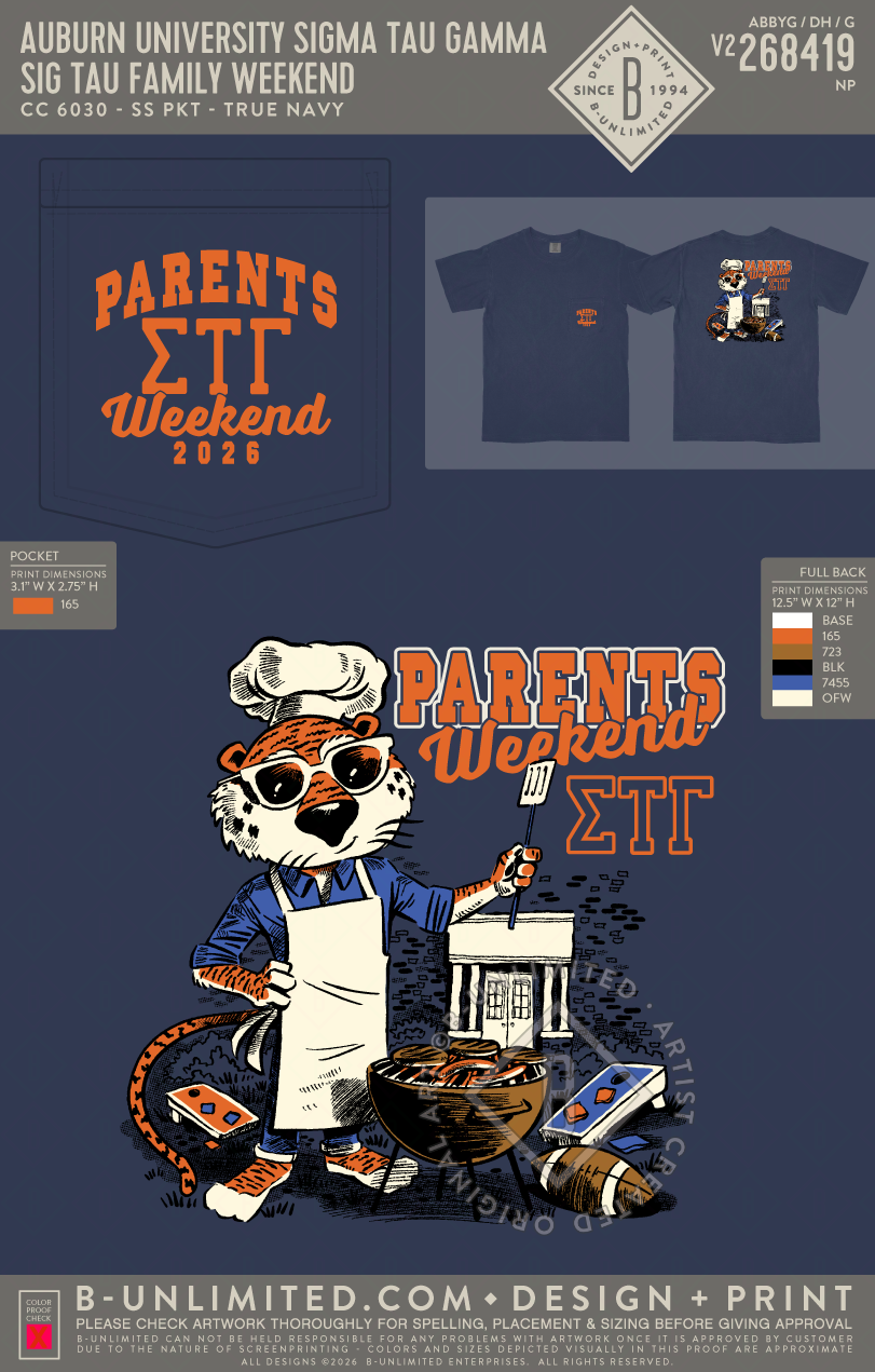 Auburn University Sigma Tau Gamma - Sig Tau Family Weekend - CC - 6030 - SS Pocket - True Navy