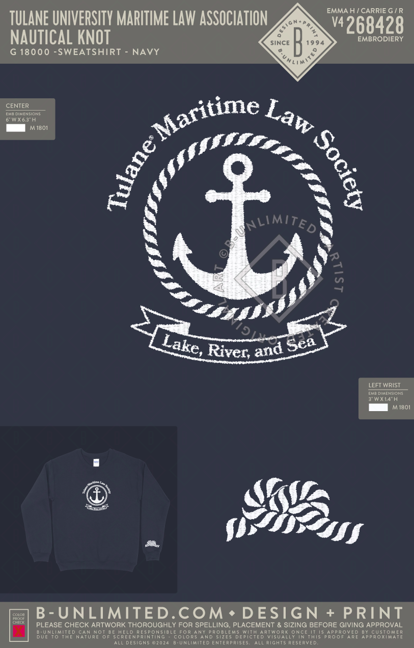 Tulane University Maritime Law Association - Nautical Knot - Gildan - 18000 - Crewneck Sweatshirt - Navy