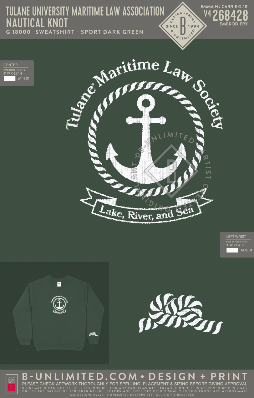 Tulane University Maritime Law Association - Nautical Knot - Gildan - 18000 - Crewneck Sweatshirt - Fan Dark Green