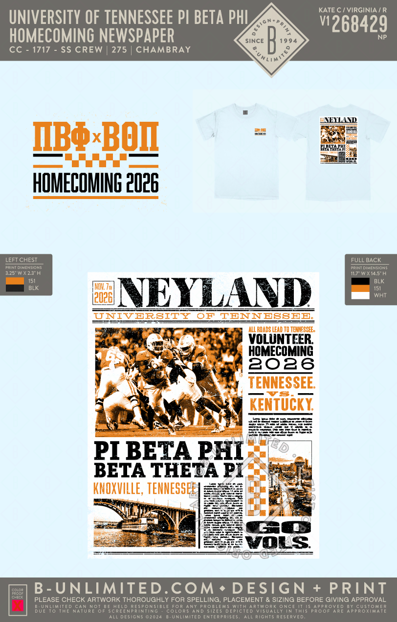 University of Tennessee Pi Beta Phi - Homecoming Newspaper - CC - 1717 - SS Crew - Chambray