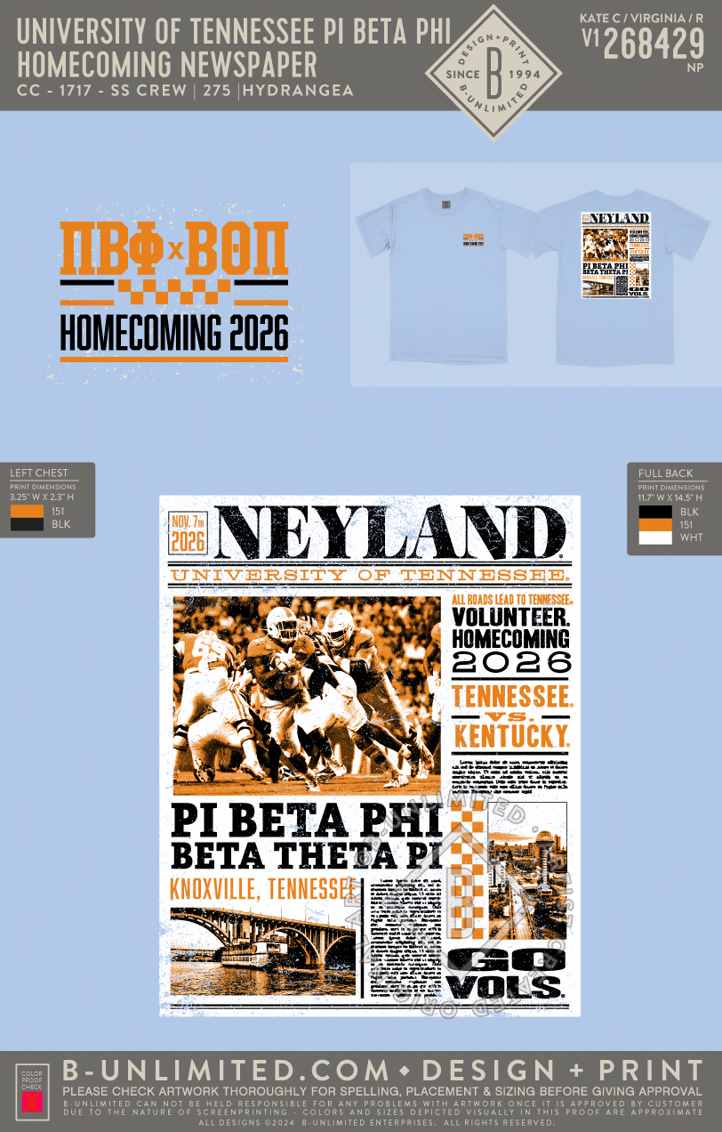 University of Tennessee Pi Beta Phi - Homecoming Newspaper - CC - 1717 - SS Crew - Hydrangea