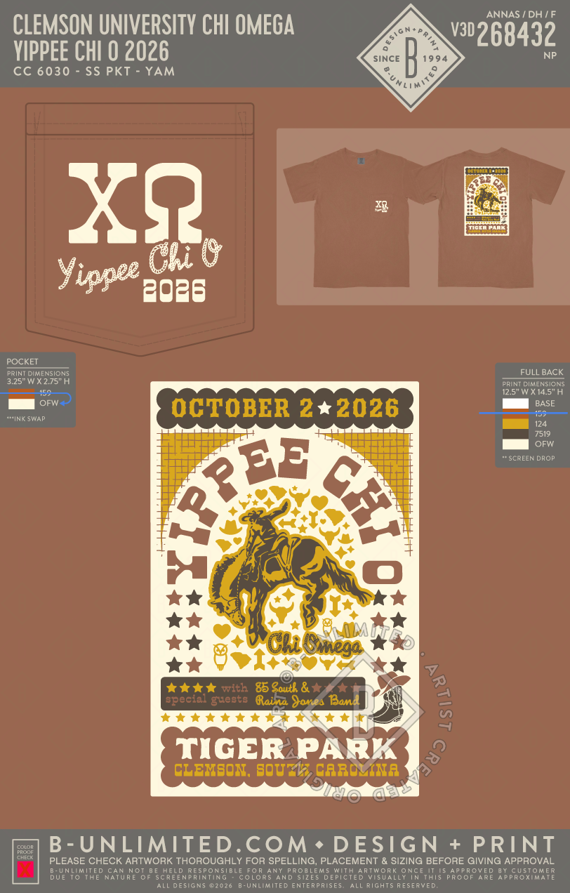 Clemson University Chi Omega - Yippee Chi O 2026 - CC - 6030 - SS Pocket - Yam