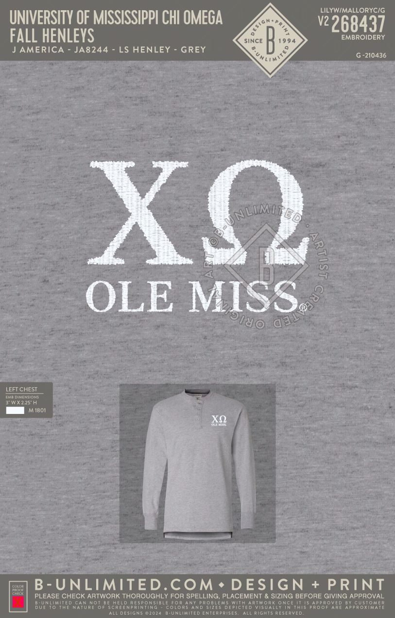 University of Mississippi Chi Omega - Fall Henleys - J America - JA8244 - LS Henley - Oxford