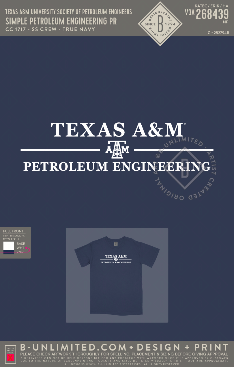 Texas A&M University Society of Petroleum Engineers - Simple Petroleum Engineering PR - CC - 1717 - SS Crew - True Navy