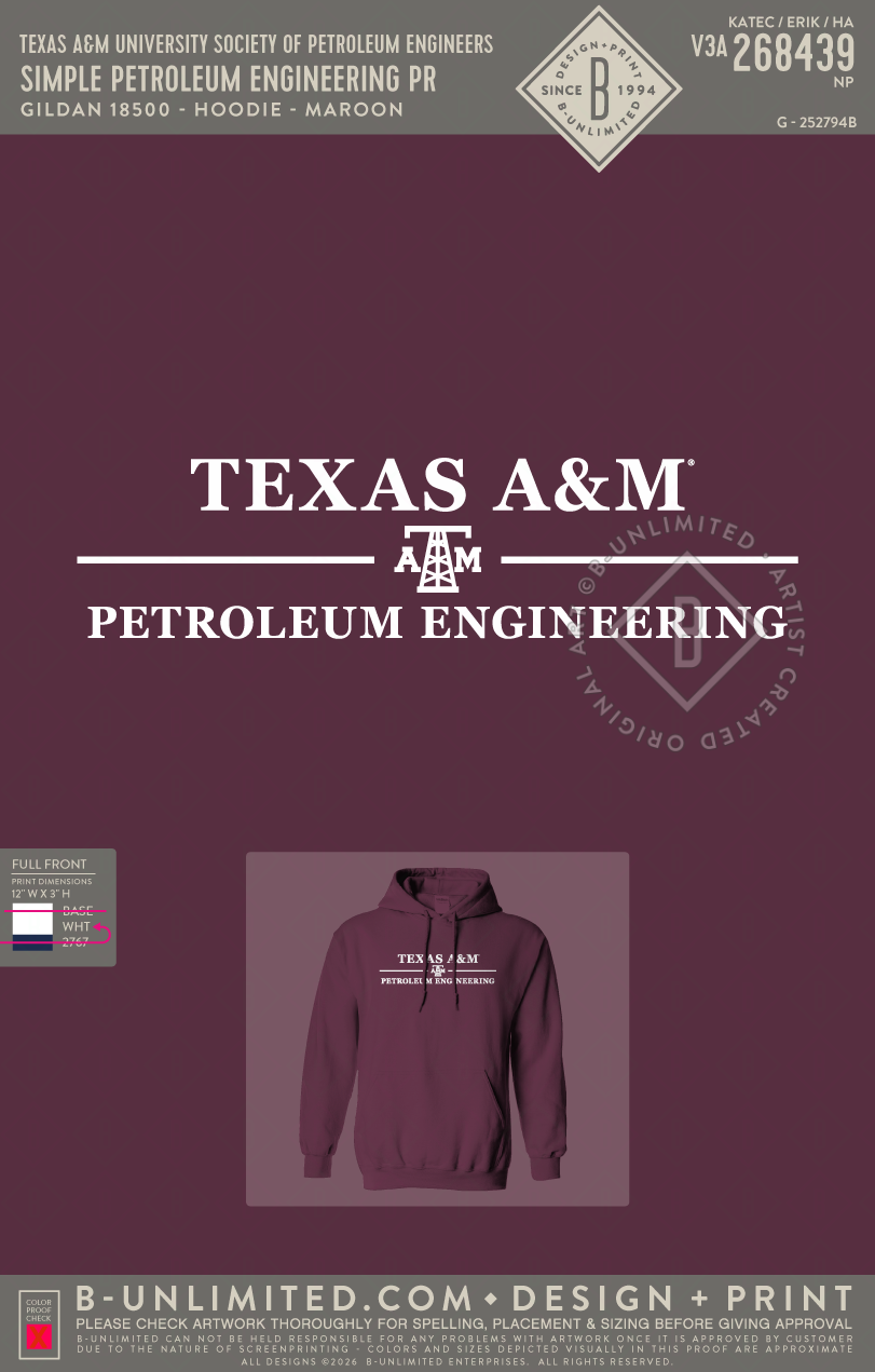 Texas A&M University Society of Petroleum Engineers - Simple Petroleum Engineering PR - Gildan - 18500 - Hoodie - Maroon