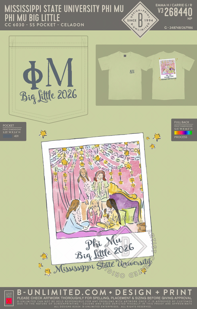 Mississippi State University Phi Mu - Phi Mu Big Little - CC - 6030 - SS Pocket - Celadon