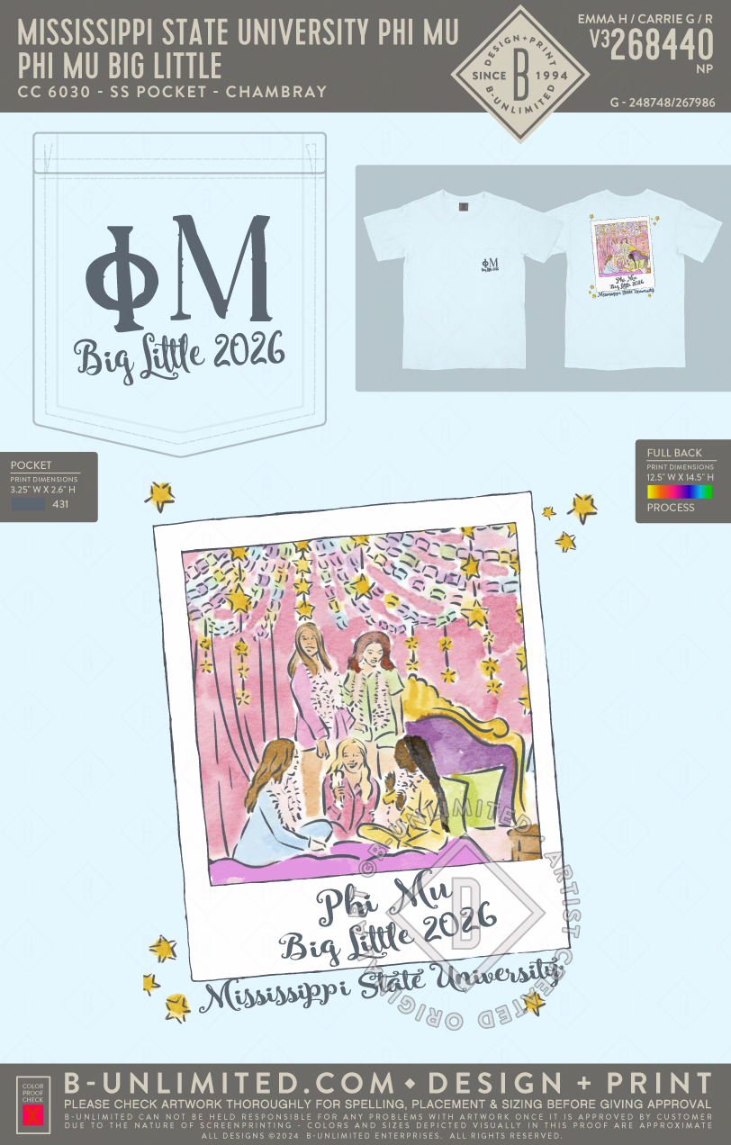 Mississippi State University Phi Mu - Phi Mu Big Little - CC - 6030 - SS Pocket - Chambray
