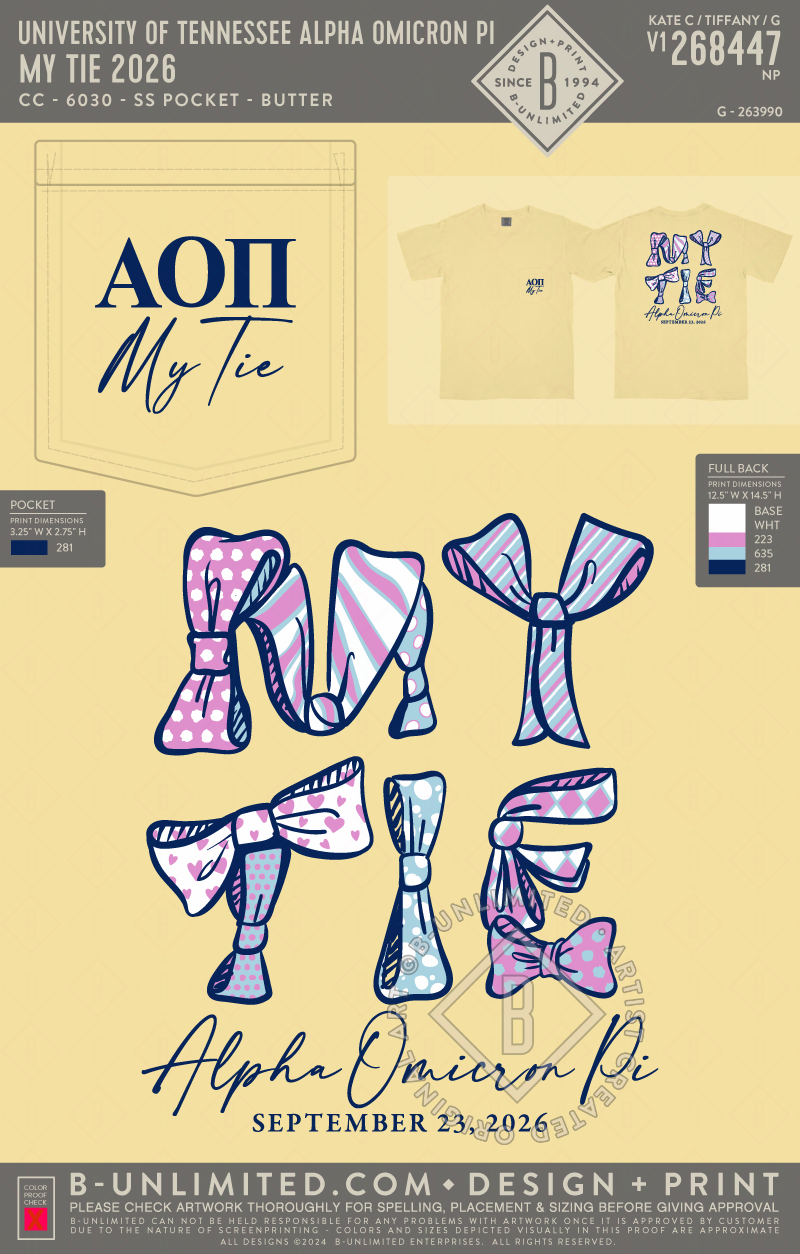 University of Tennessee Alpha Omicron Pi - My Tie 2026 - CC - 6030 - SS Pocket - Butter
