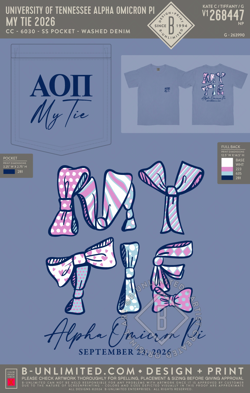 University of Tennessee Alpha Omicron Pi - My Tie 2026 - CC - 6030 - SS Pocket - Washed Denim