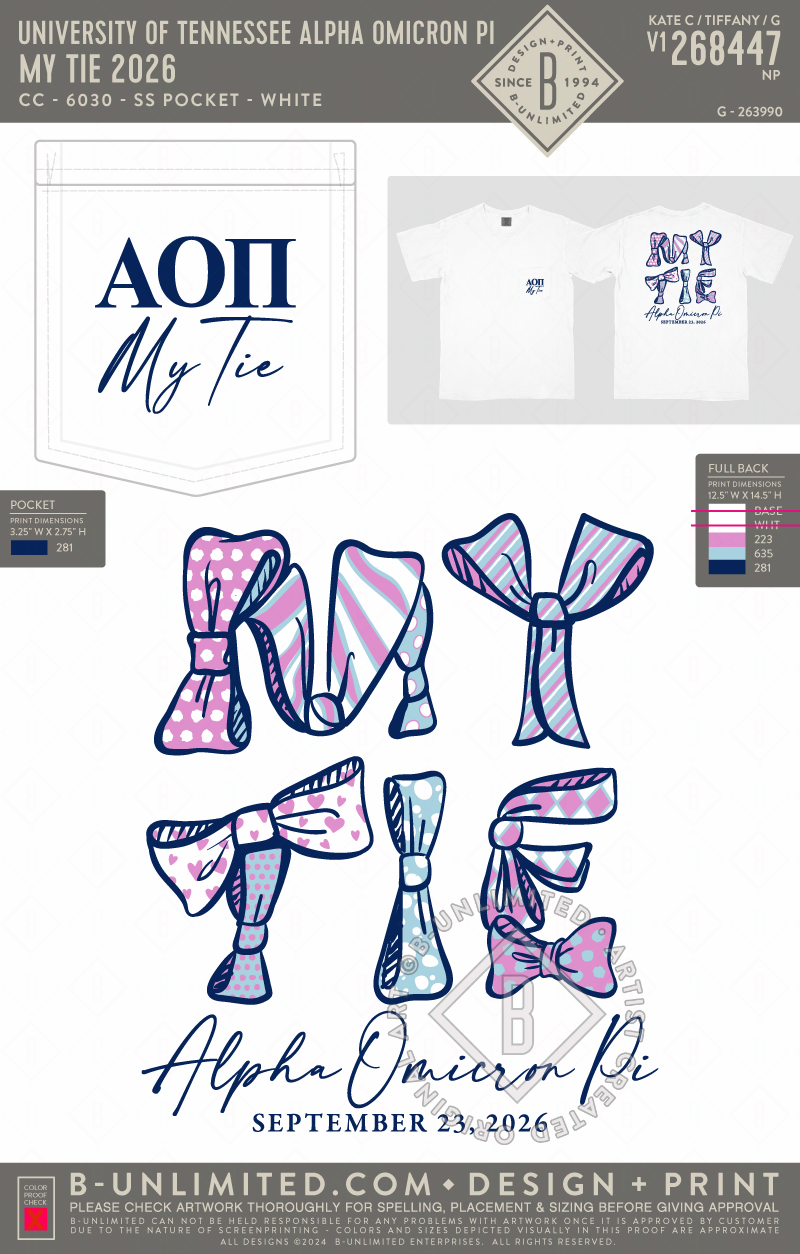 University of Tennessee Alpha Omicron Pi - My Tie 2026 - CC - 6030 - SS Pocket - White