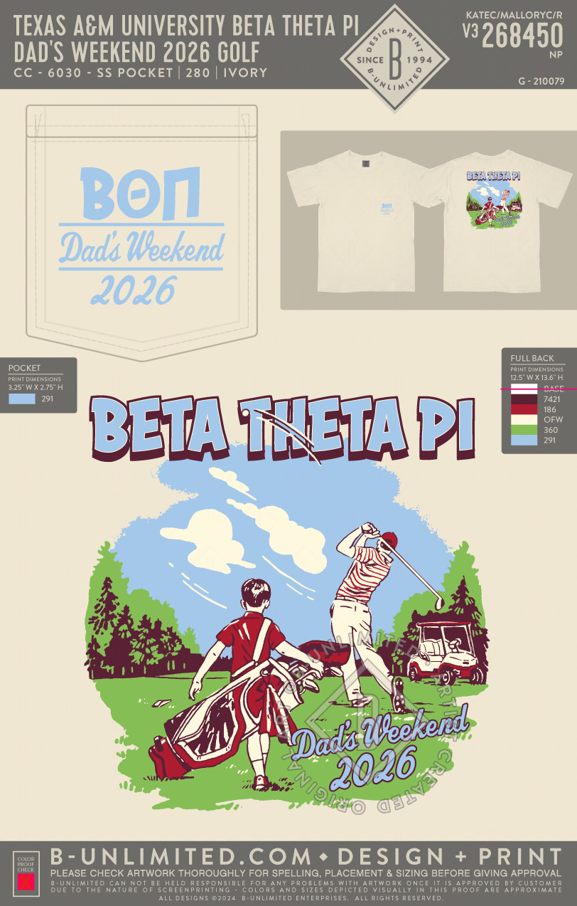 Texas A&M University Beta Theta Pi - Dad's Weekend 2026 Golf - CC - 6030 - SS Pocket - Ivory