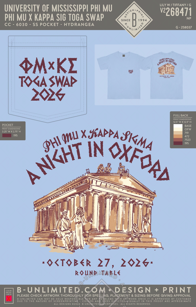 University of Mississippi Phi Mu - Phi Mu x Kappa Sig Toga Swap - CC - 6030 - SS Pocket - Hydrangea