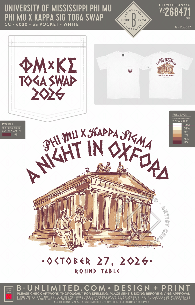 University of Mississippi Phi Mu - Phi Mu x Kappa Sig Toga Swap - CC - 6030 - SS Pocket - White