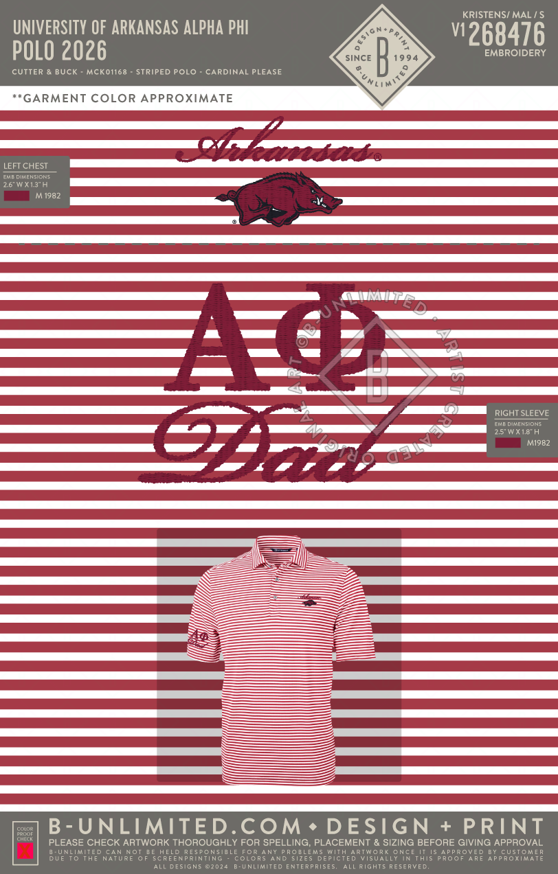 University of Arkansas Alpha Phi - Polo 2026 - Cutter & Buck - MCK01168 - Virtue Eco Pique Stripe Recycled Mens Polo - Cardinal Red