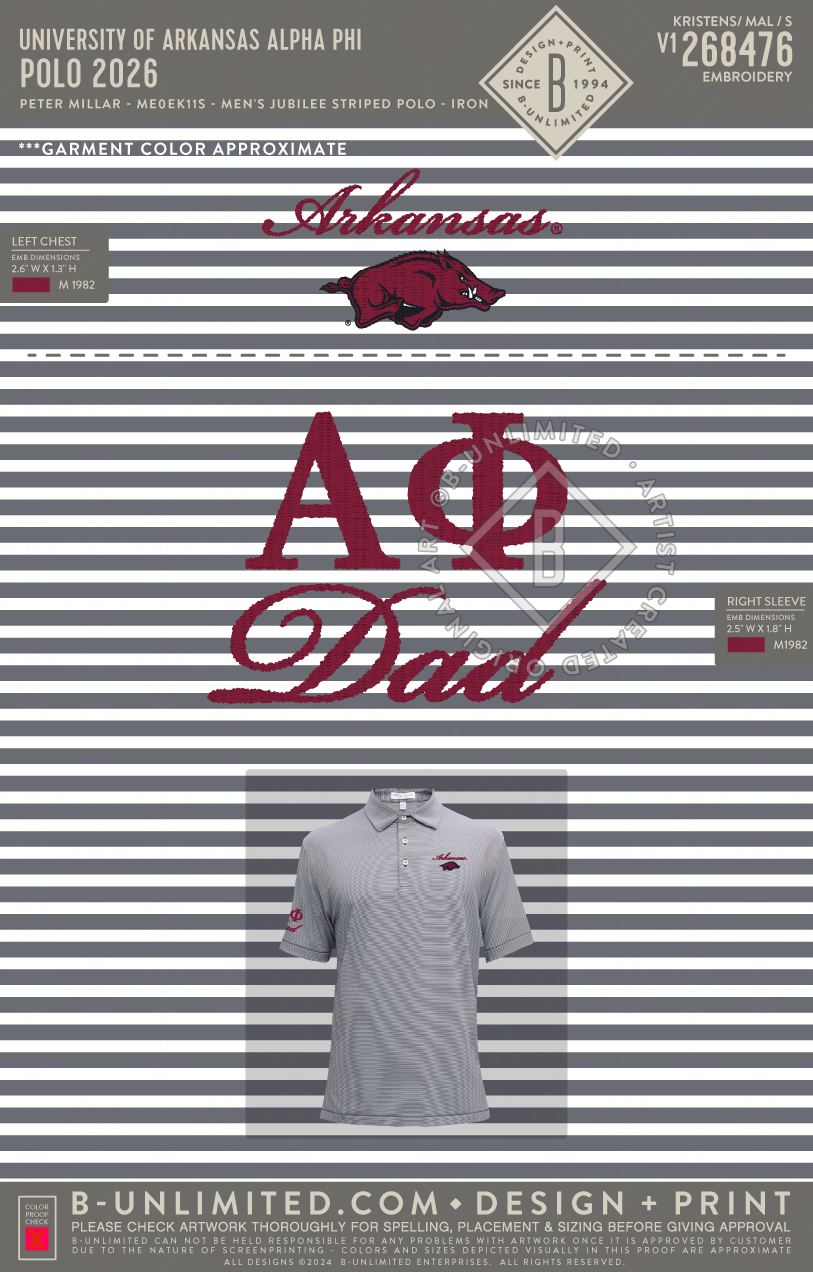 University of Arkansas Alpha Phi - Polo 2026 - Peter Millar - ME0EK11S - Men's Jubilee Striped Polo - Iron