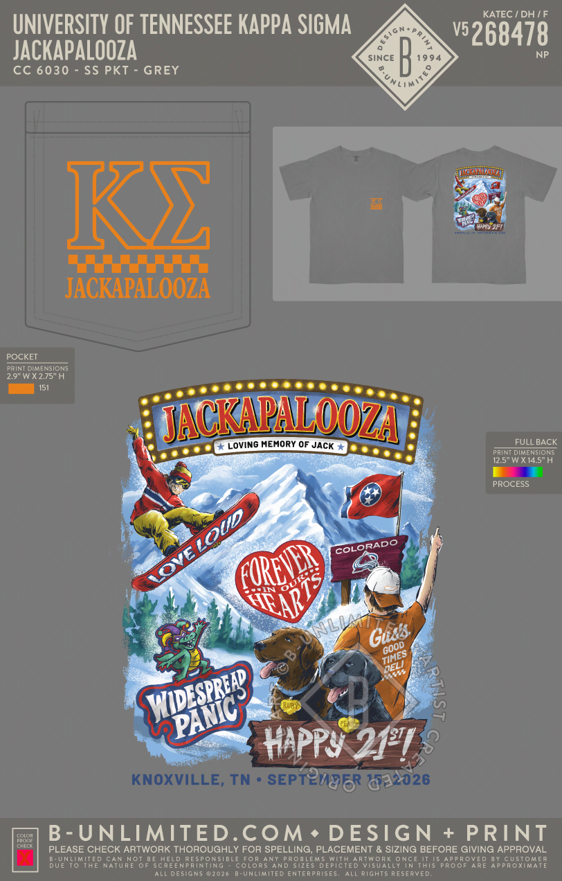 University of Tennessee Kappa Sigma - Jackapalooza - CC - 6030 - SS Pocket - Grey
