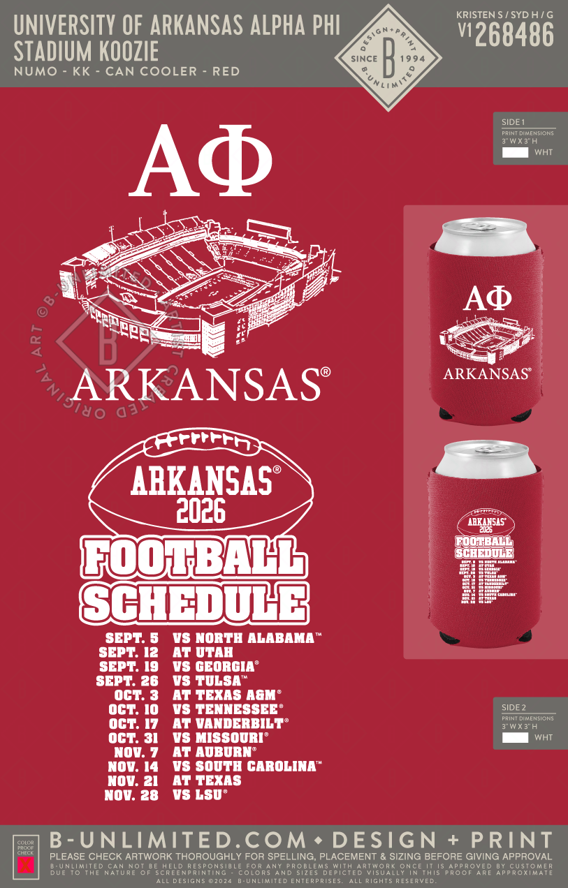 University of Arkansas Alpha Phi - Stadium Koozie - Liberty Bags - FT001 - Can Cooler - Red