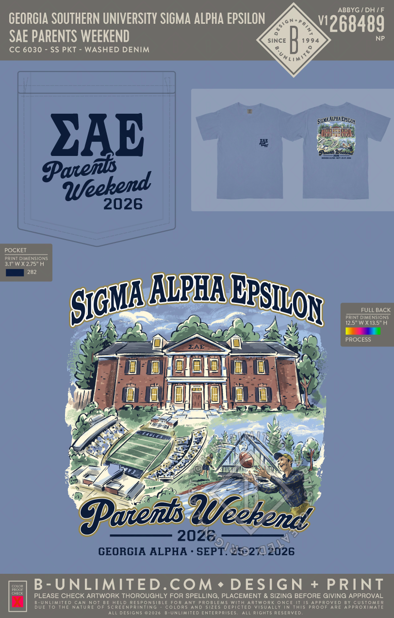 Georgia Southern University Sigma Alpha Epsilon - SAE Parents Weekend - CC - 6030 - SS Pocket - Washed Denim
