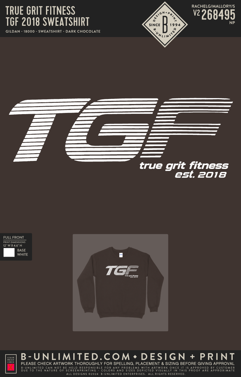 True Grit Fitness - TGF 2018 Sweatshirt - Gildan - 18000 - Crewneck Sweatshirt - Dark Chocolate