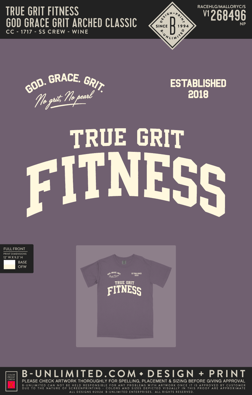 True Grit Fitness - God Grace Grit Arched Classic - CC - 1717 - SS Crew - Wine