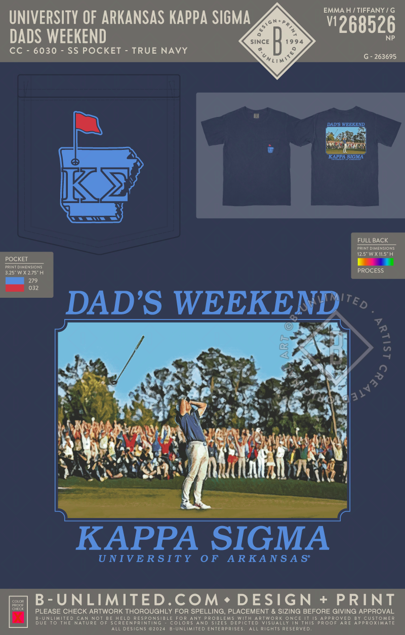 University of Arkansas Kappa Sigma - Dads Weekend - CC - 6030 - SS Pocket - True Navy