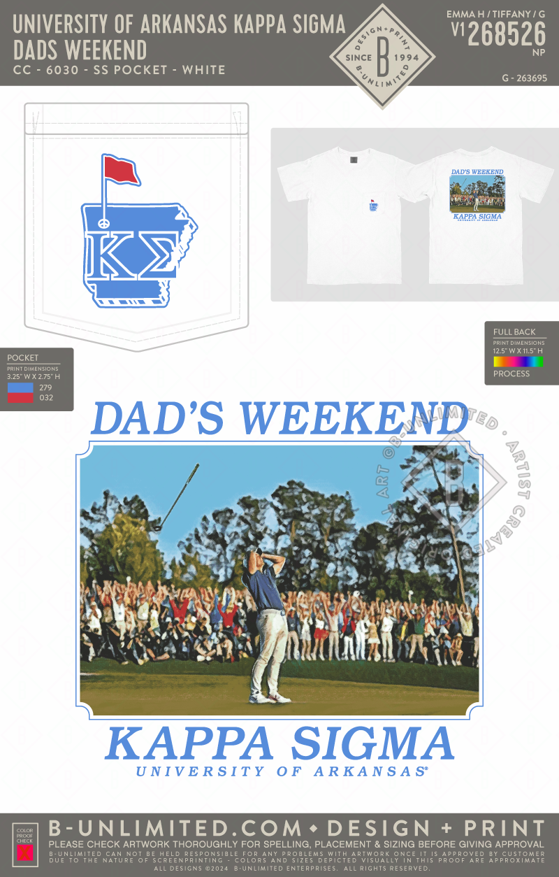 University of Arkansas Kappa Sigma - Dads Weekend - CC - 6030 - SS Pocket - White