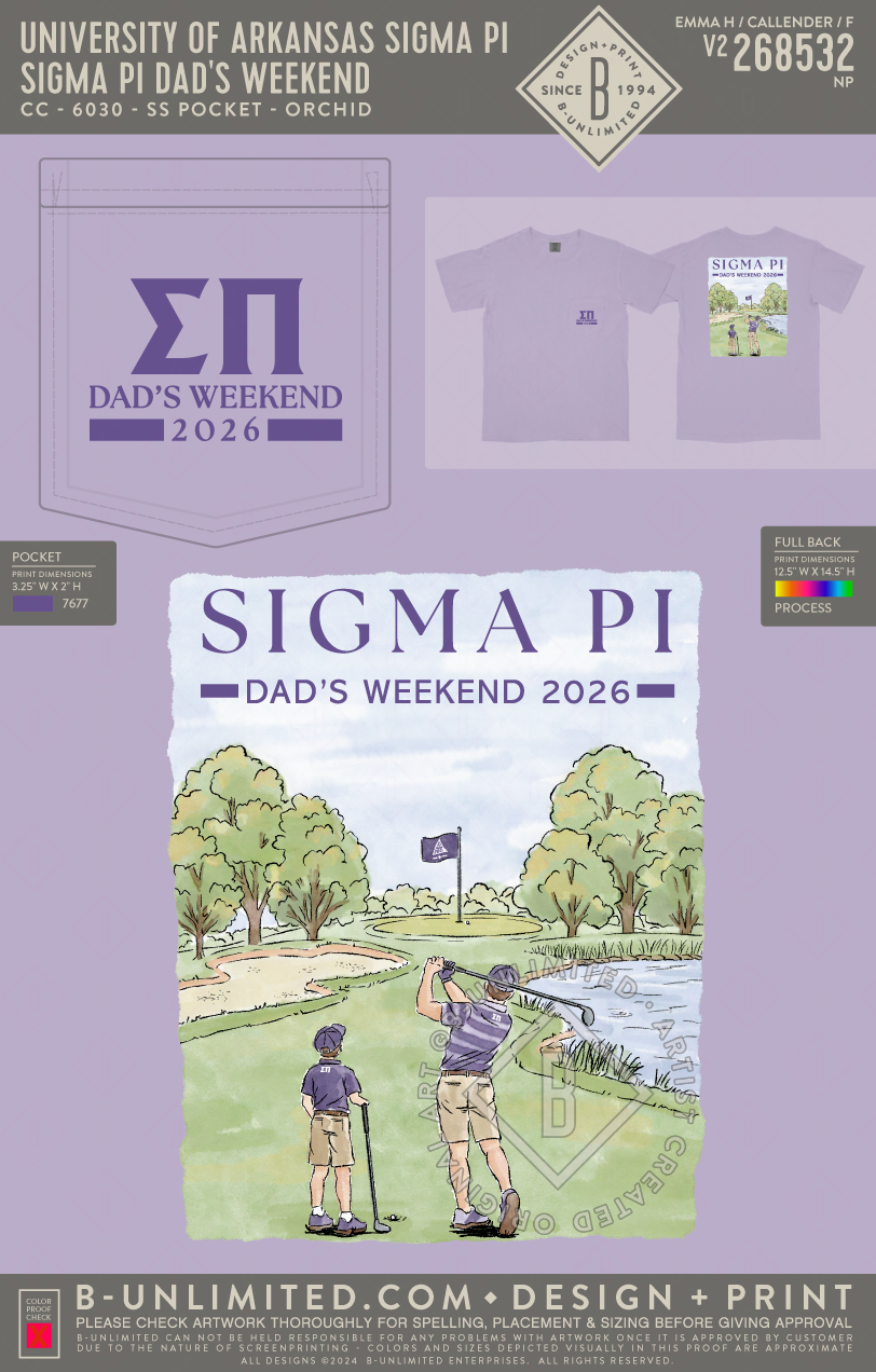 University of Arkansas Sigma Pi - Sigma Pi Dad's Weekend - CC - 6030 - SS Pocket - Orchid