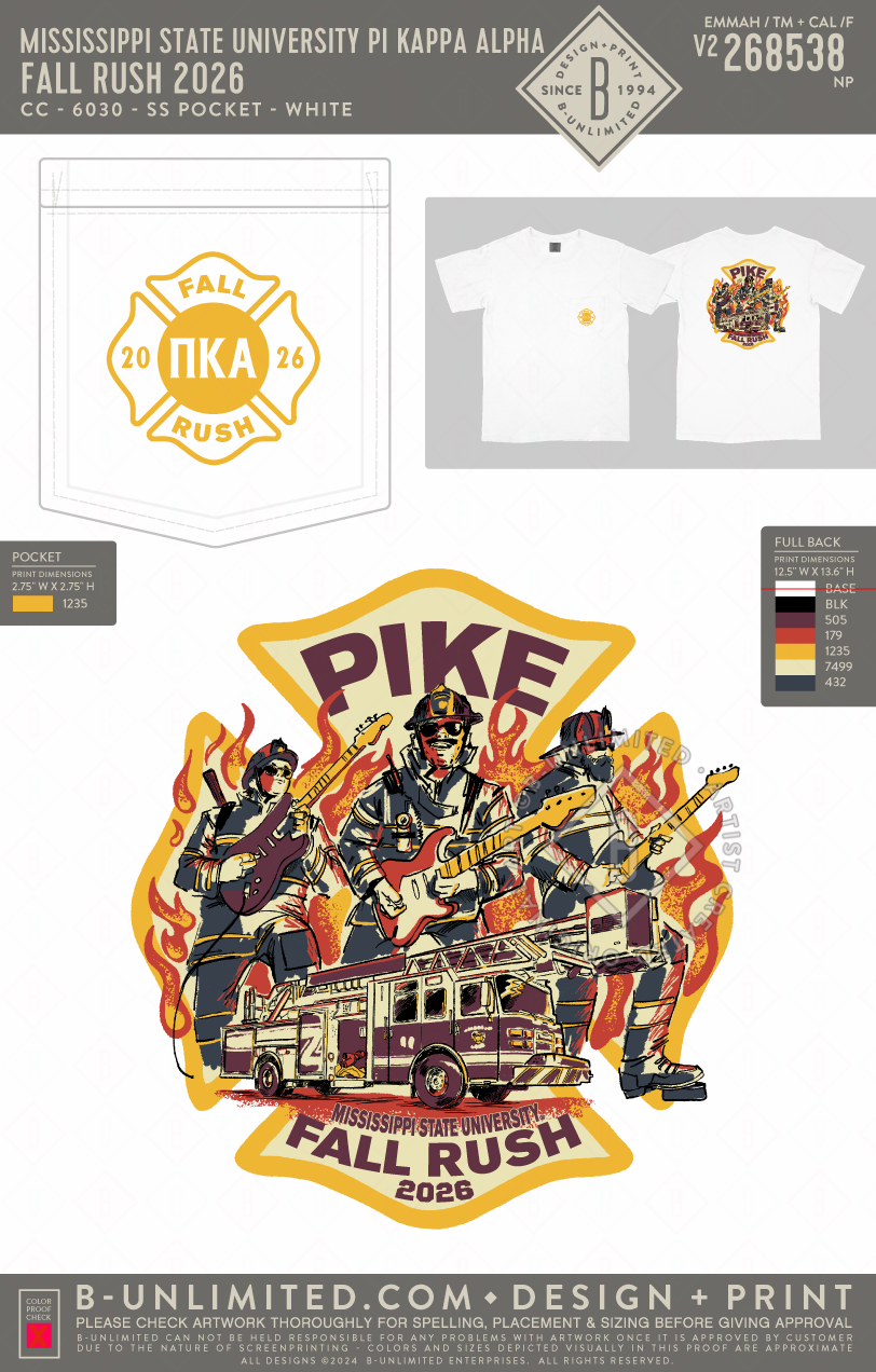Mississippi State University Pi Kappa Alpha - Fall Rush 2026 - CC - 6030 - SS Pocket - White