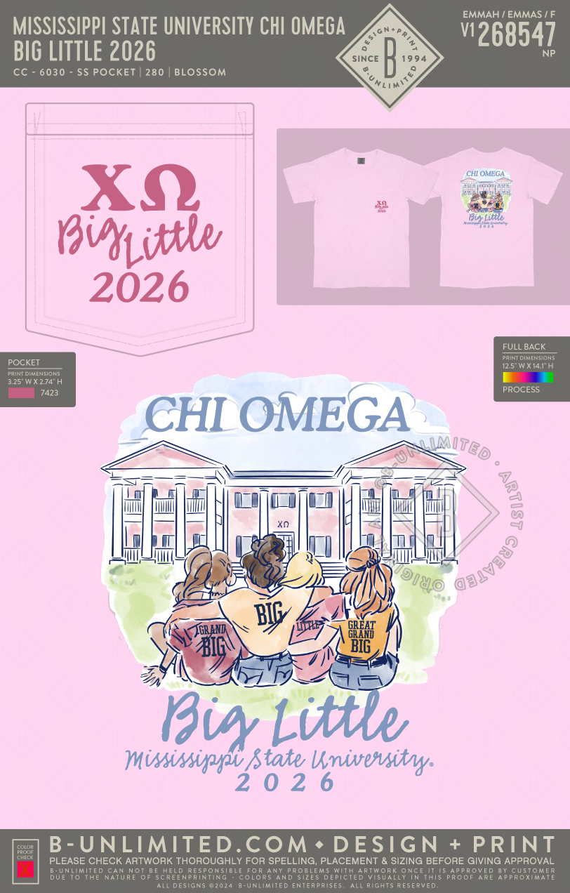 Mississippi State University Chi Omega - Big Little 2026 - CC - 6030 - SS Pocket - Blossom