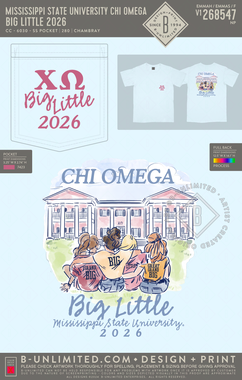 Mississippi State University Chi Omega - Big Little 2026 - CC - 6030 - SS Pocket - Chambray