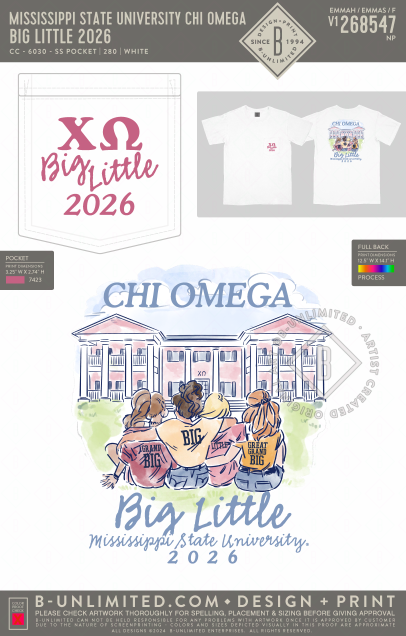 Mississippi State University Chi Omega - Big Little 2026 - CC - 6030 - SS Pocket - White