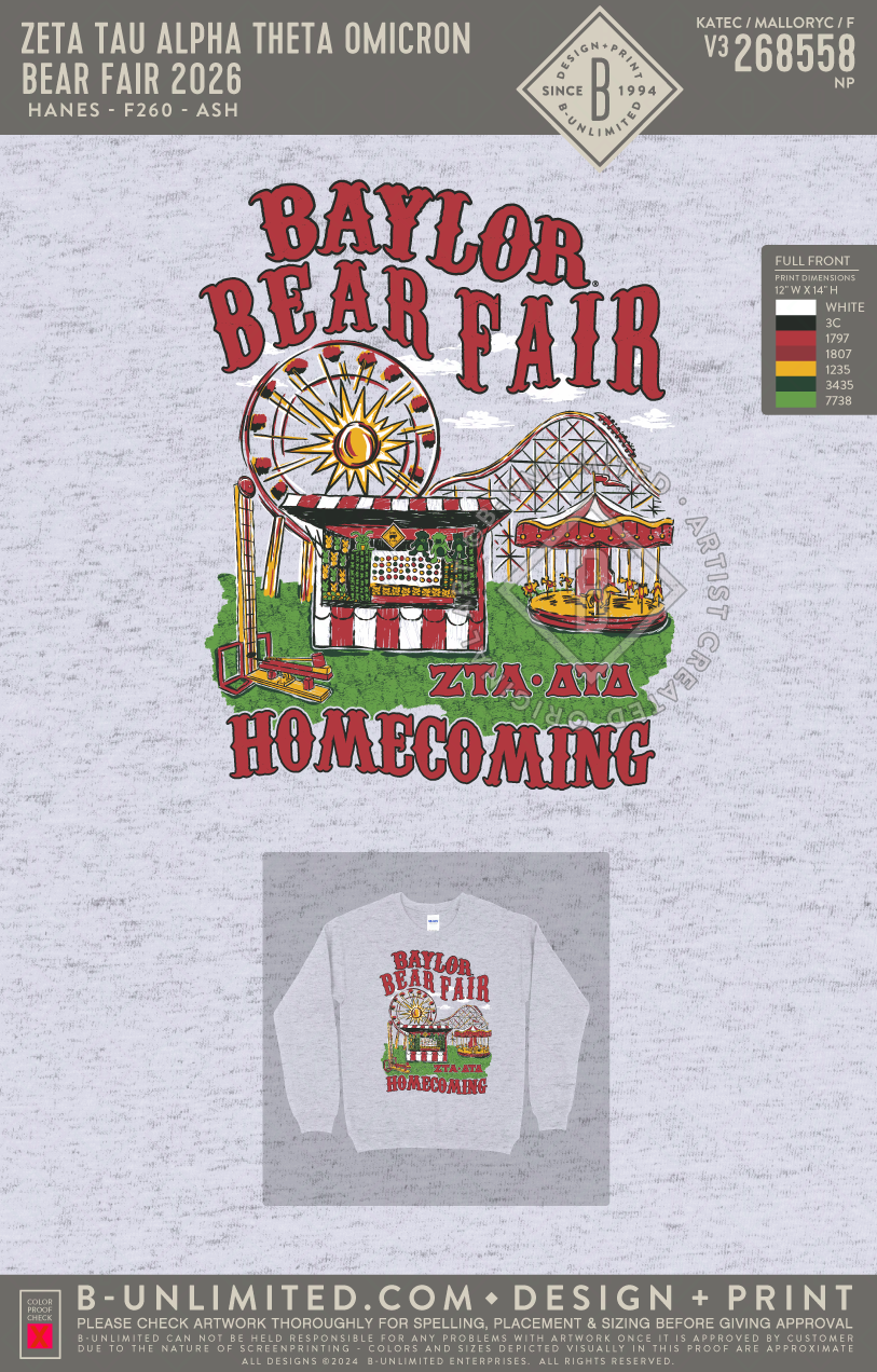Zeta Tau Alpha Theta Omicron - Bear Fair 2026 - Hanes - F260 - Sweatshirt - Ash