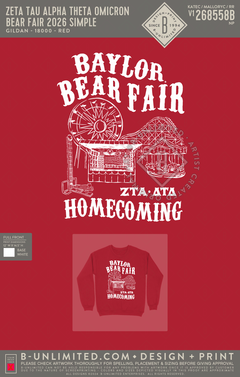 Zeta Tau Alpha Theta Omicron - Bear Fair 2026 Simple - Gildan - 18000 - Crewneck Sweatshirt - Red