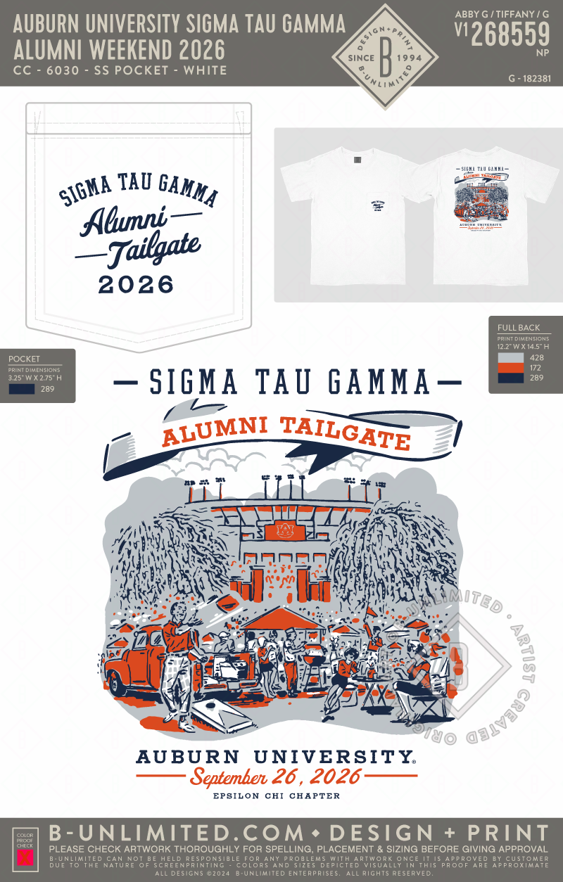 Auburn University Sigma Tau Gamma - Alumni Weekend 2026 - CC - 6030 - SS Pocket - White