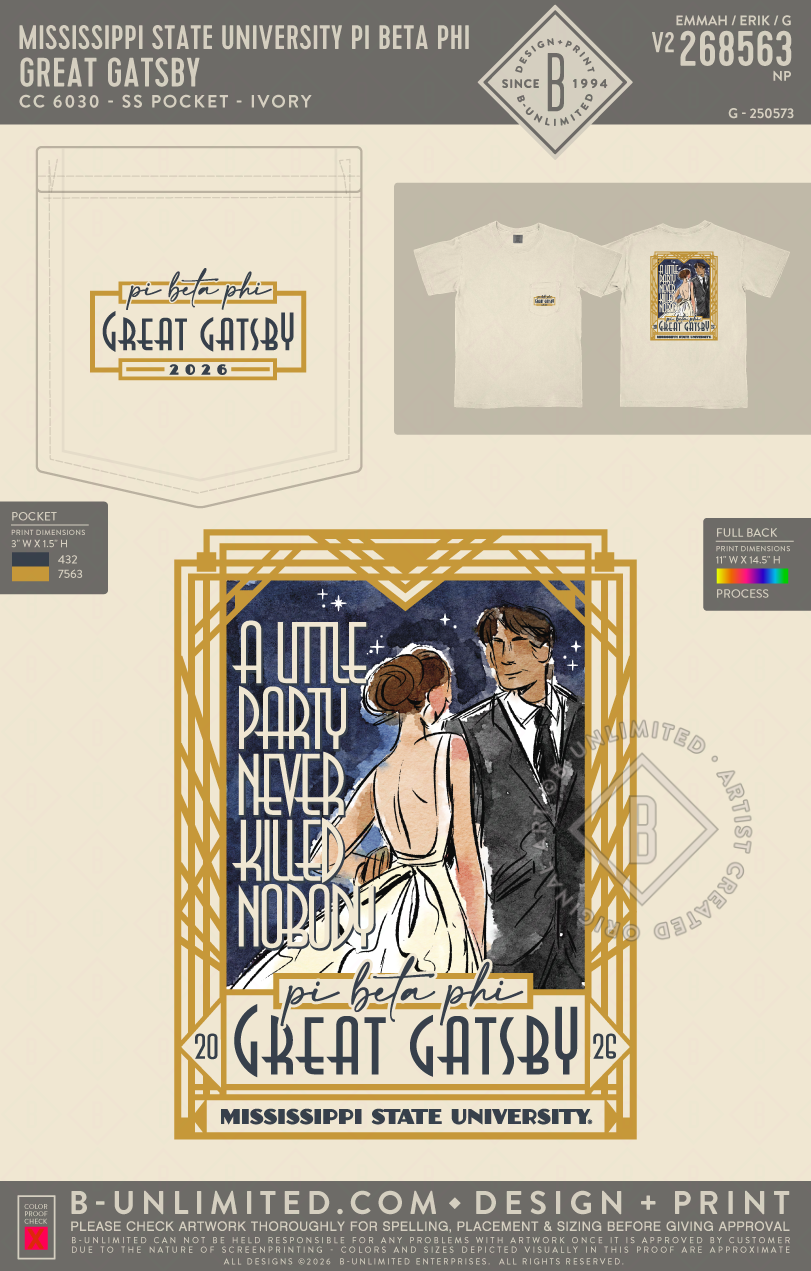 Mississippi State University Pi Beta Phi - Great Gatsby - CC - 6030 - SS Pocket - Ivory