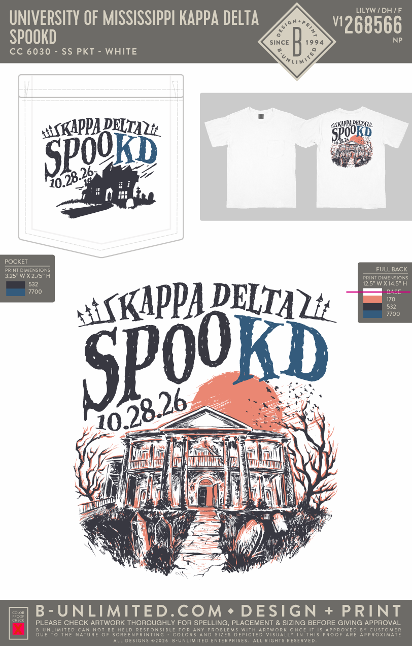 University of Mississippi Kappa Delta - spooKD - CC - 6030 - SS Pocket - White