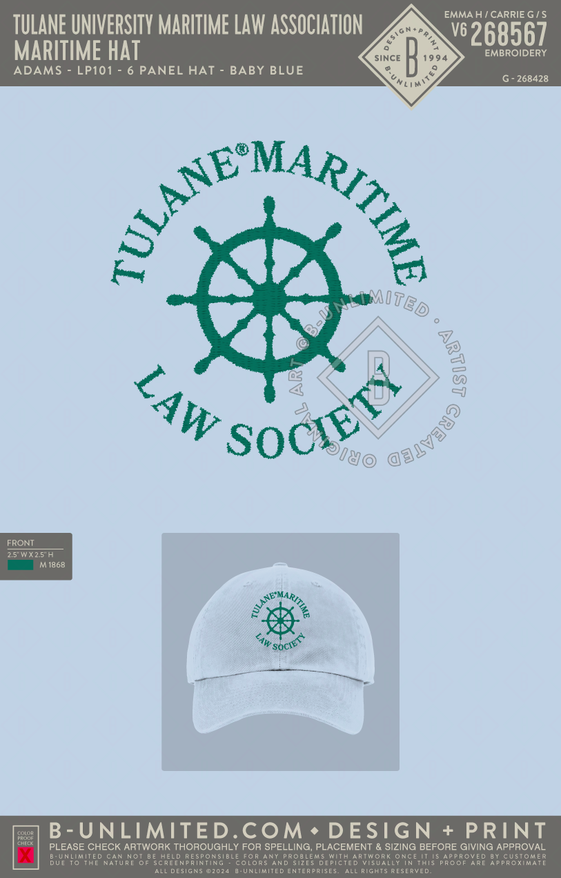 Tulane University Maritime Law Association - Maritime Hat - Adams - LP101 - Hat - Baby Blue