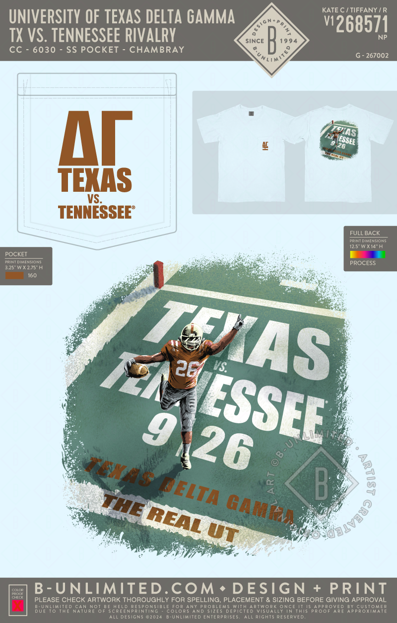 University of Texas Delta Gamma - TX vs. Tennessee Rivalry - CC - 6030 - SS Pocket - Chambray