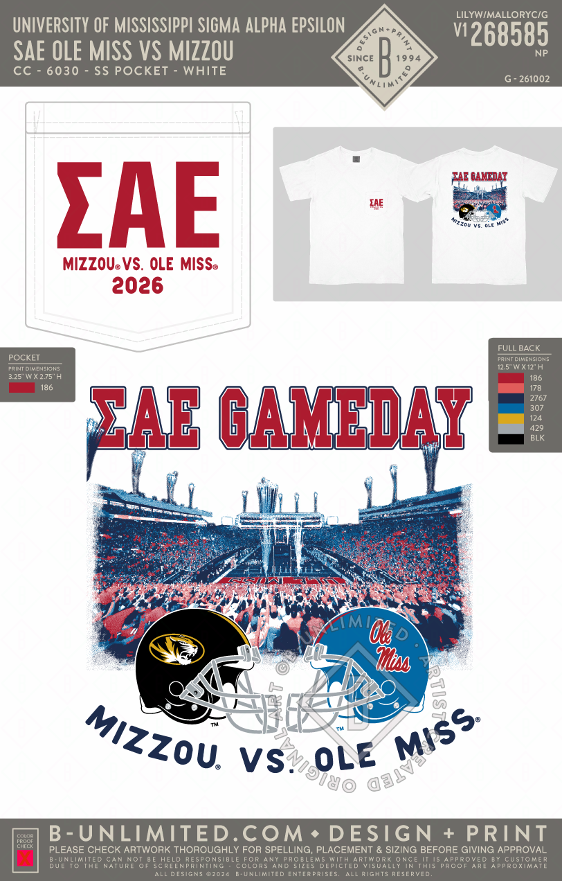 University of Mississippi Sigma Alpha Epsilon - SAE Ole Miss vs Mizzou - CC - 6030 - SS Pocket - White