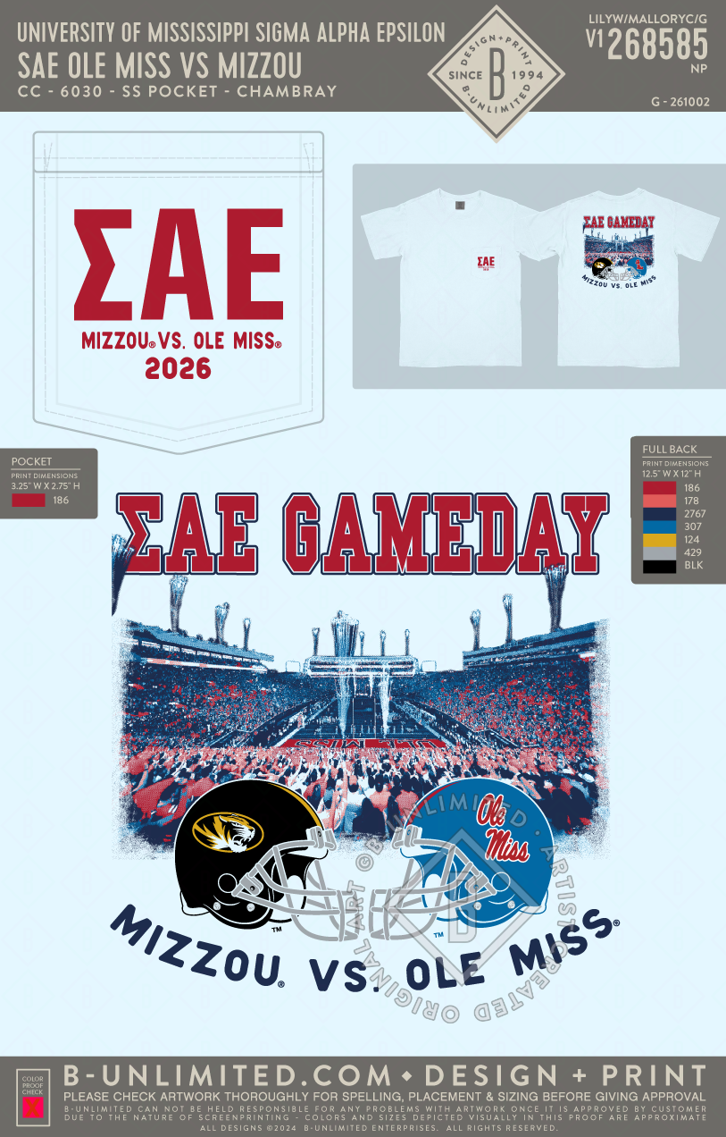 University of Mississippi Sigma Alpha Epsilon - SAE Ole Miss vs Mizzou - CC - 6030 - SS Pocket - Chambray