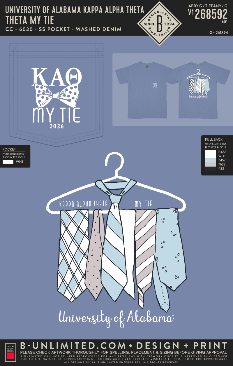 University of Alabama Kappa Alpha Theta - Theta My Tie - CC - 6030 - SS Pocket - Washed Denim