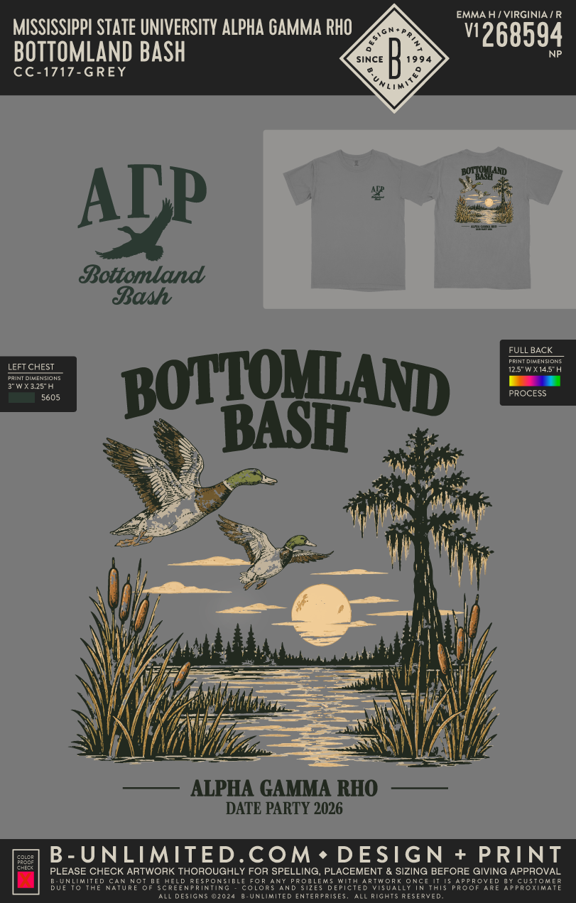 Mississippi State University Alpha Gamma Rho - Bottomland Bash - CC - 1717 - SS Crew - Grey