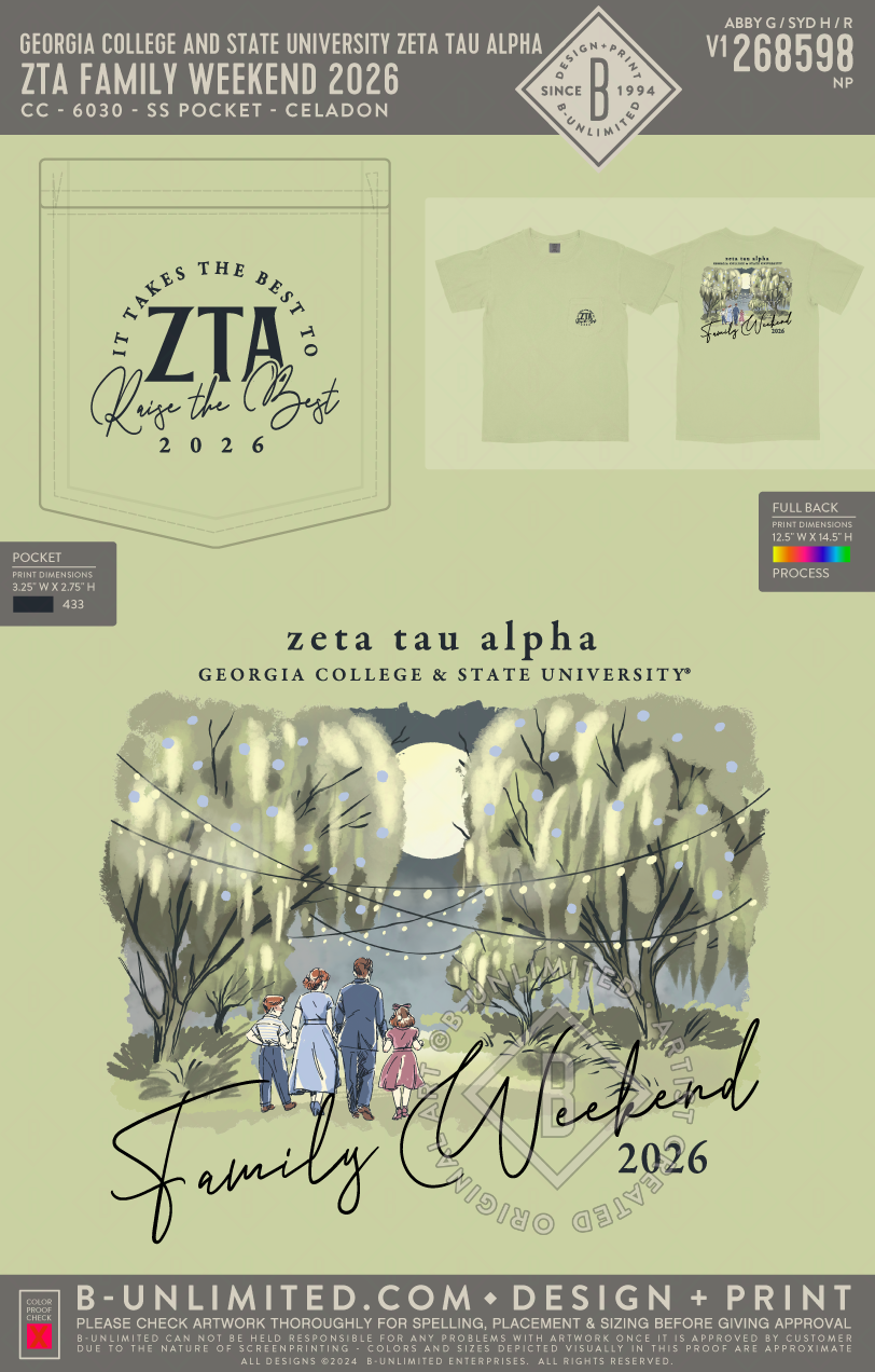 Georgia College and State University Zeta Tau Alpha - ZTA Family Weekend 2026 - CC - 6030 - SS Pocket - Celadon