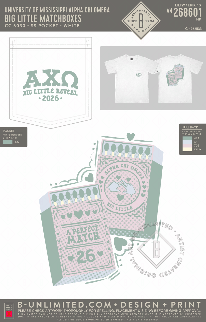 University of Mississippi Alpha Chi Omega - Big Little Matchboxes - CC - 6030 - SS Pocket - White