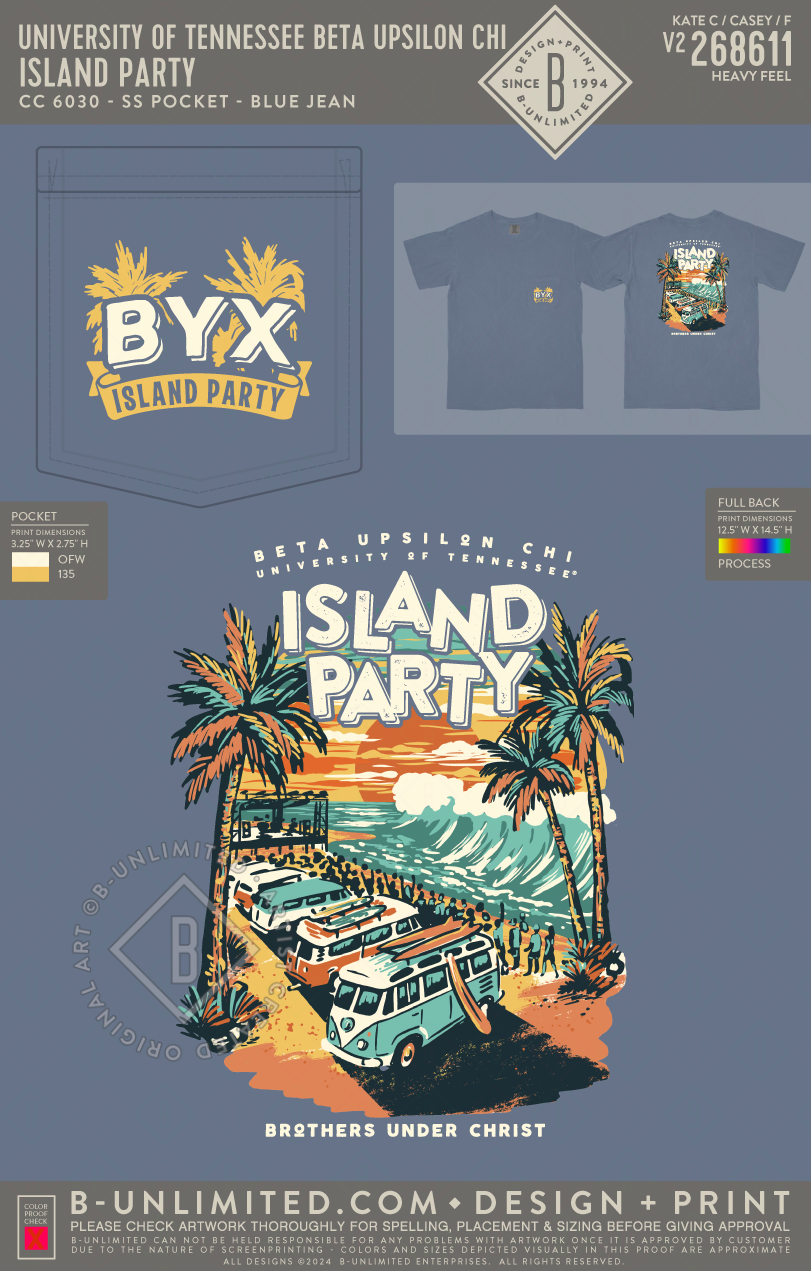 University of Tennessee Beta Upsilon Chi - Island Party - CC - 6030 - SS Pocket - Blue Jean